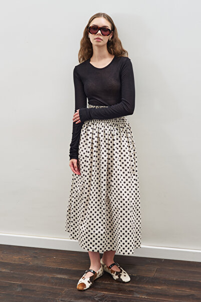Manuka Polka Dots Waist-Elasticized Skirt Ecru