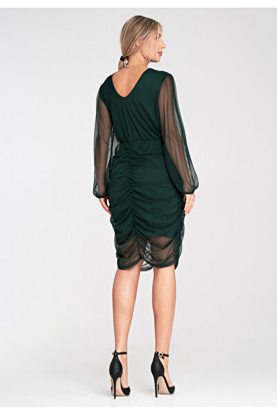 Figl Mesh dress - Pleated dress - Green dress M1106 universal size