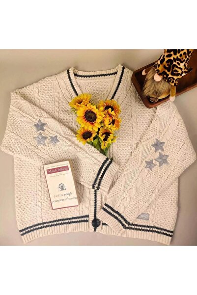 ARS Butik Taylor Swift Cardigan Stripe Detail Logo Oversized Cardigan