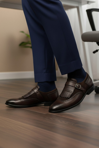 NAZEF Neolit ​​Sole Modern Design Single Buckle Detailed Genuine Leather Clas...