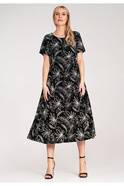 Figl Simple floral Printed dress with side ties – black M1181 Universal