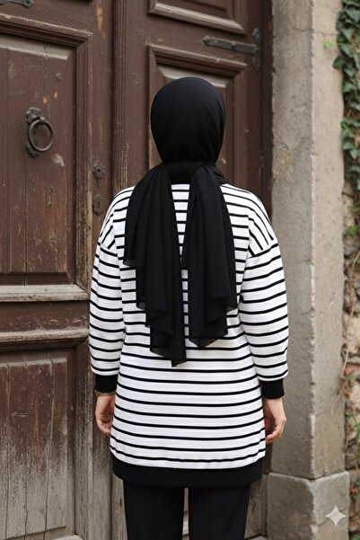 İmaj Çizgili iki iplik tesettür sweat tunik