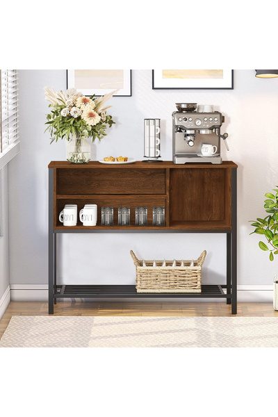 CHOIWIN طاولة وحدة تخزين على الطراز الصناعي (100 × 45 × 85 سم) - خزانة جانبية مفتوحة من الخشب والمعدن مع فاصل