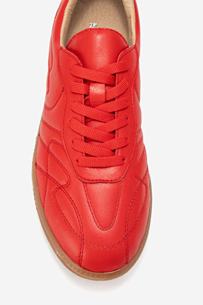 Dericlub Women's Flat Sole Lace-Up Sneakers Real Leather Rc Zenit Red