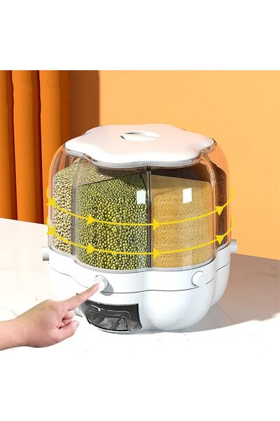 Generic Food Storage Container, 6-Grid Rotating Rice & Grain Dispenser