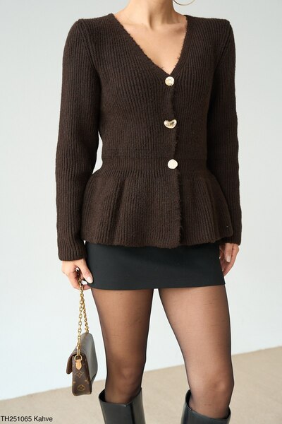 My Blog Dark Brown 3 Button Pleated Cardigan - 251065