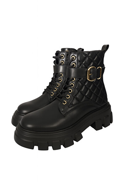 TWINSET ➡️ Ghete damă Milano, piele , model quilted, talpă groasă, negre