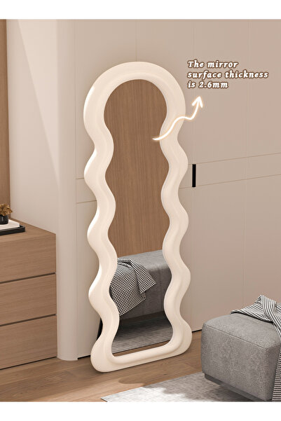 Zeno Wave Mirror 170cm Floor Stand | White/Pink/Black Plush Frame - For Bedroom Decor All Seasons