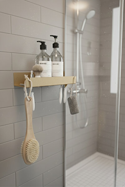 Grandmix منظم رفوف معدنية داخل حمام الدش، حامل شامبو وشماعة، أسود غير لامع، 35 سم