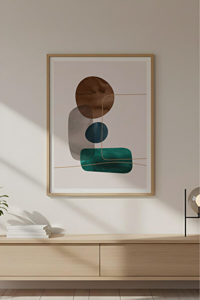 huhuli Ahşap Çerçeveli Geometrik Desenli Minimalist Tablo Huhu628