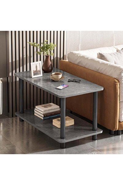CHOIWIN Double-Layer Coffee Table (80x40x53cm) - Scratch/Water-Resistant Wooden Sofa Table with Large Deskto
