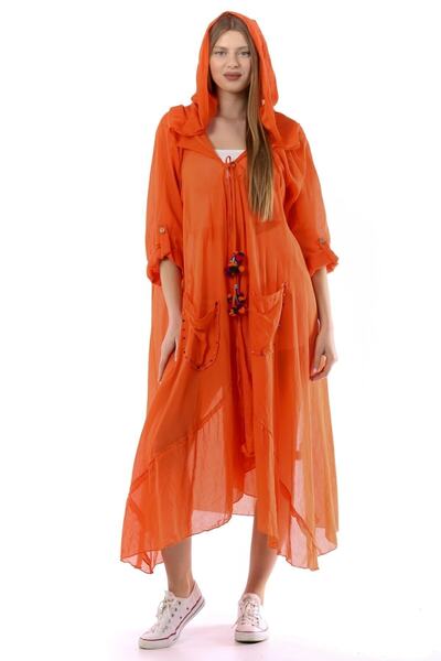 della moor قفطان نسائي بوهيمي بغطاء للرأس باللون البرتقالي