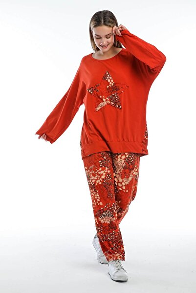 della moor Women's Tile Italian Leopard Pattern Low Sleeve Loose Pajama Set