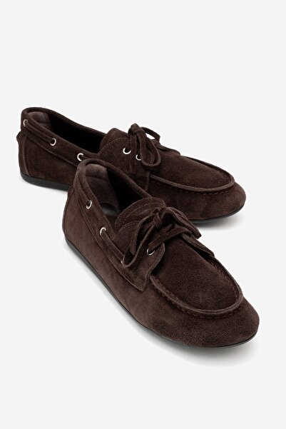 LuviShoes SERELIS Kahverengi Süet Hakiki Deri Bağcıklı Kadın Loafer Ayakkabı