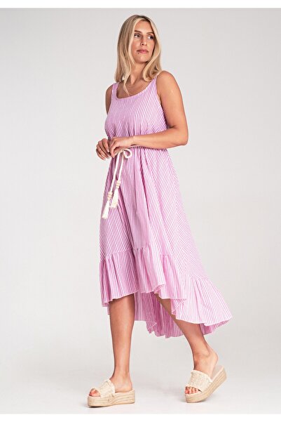 Figl Striped summer dress - Dress with thin straps - Pink M1213 r. Universal