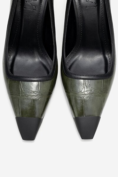 LuviShoes Rona Green Print Matte Toe Women's Heeled Shoes