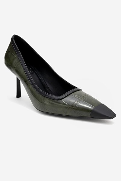 LuviShoes Rona Green Print Matte Toe Women's Heeled Shoes