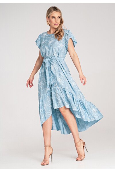 Figl Elegant floral Printed dress with ruffles – blue M1179 Universal
