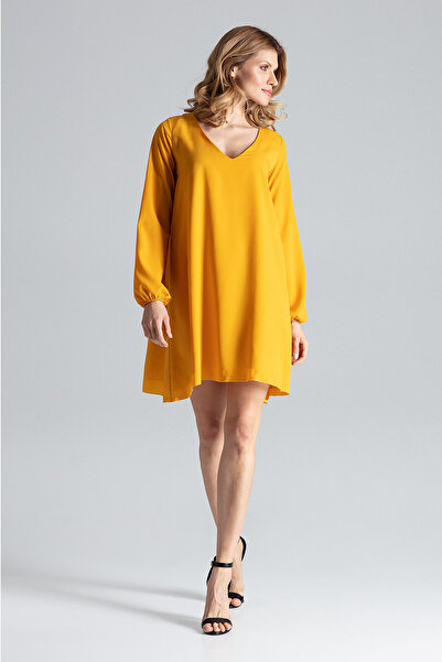 Figl Yellow oversized V-neck dress - Casual dress M566 size S/M