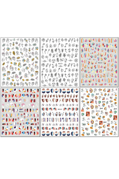 Arabest 6 ملصقات فنية للأظافر برسومات كرتونية لطيفة ومختلطة، لوازم تصميم فن ا...