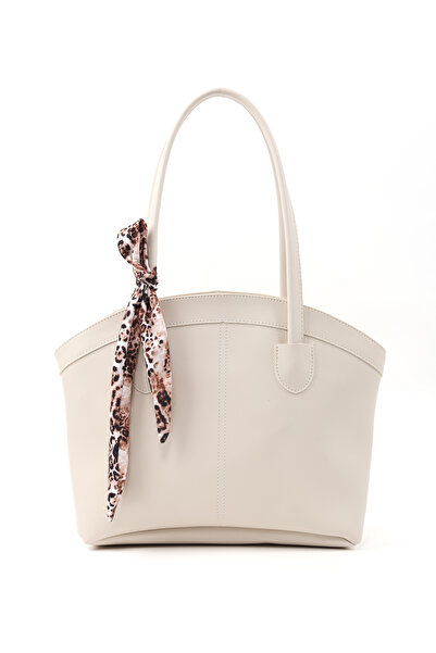 SHAKA Cream Shk274 Faux Leather Zippered Single Compartment Handbag, Arm Bag and Shoulder Bag with Scarf Gift