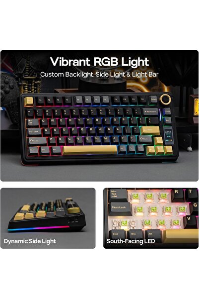 Epomaker EA75 MAX Wireless Mechanical Gaming Keyboard with Screen & Knob (Black, Ice Vein Switch)