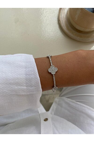 stainless steell سوار فضي مفتوح قابل للتعديل من طراز يونكا مرصع بحجر الزركون