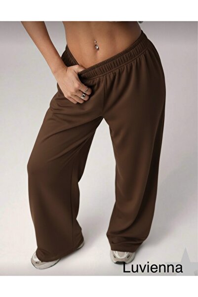 LUVIENNA Wide Leg High Waist Relaxed Fit Women's Sweatpants – Brown