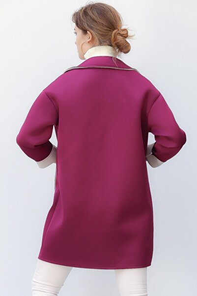 della moor Women's Purple Italian Scuba/Diver Fabric Single Button Oversize Jacket