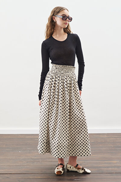 Manuka Polka Dots Waist-Elasticized Skirt Ecru