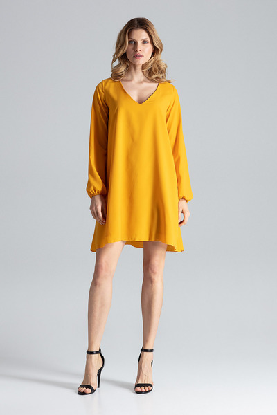 Figl Yellow oversized V-neck dress - Casual dress M566 size S/M