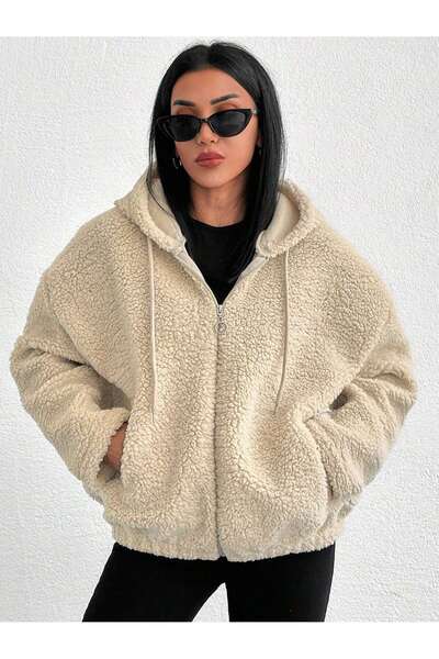 BLUSS Women's Plush Teddy Fabric Hooded Cardigan with Zipper and Fleece Inside to Keep Warm (2 Colors)