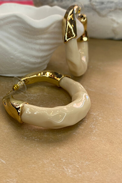 Qualia Butik Women's Gold Detail Asymmetrical Hoop Earrings