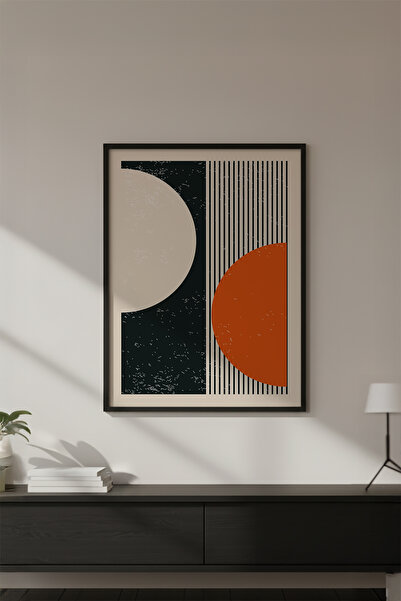 huhuli Ahşap Siyah Çerçeveli Soyut Geometrik Desenli Tablo Huhu606