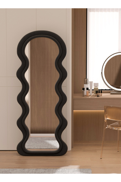Zeno Wave Mirror 170cm Floor Stand | White/Pink/Black Plush Frame - For Bedro...