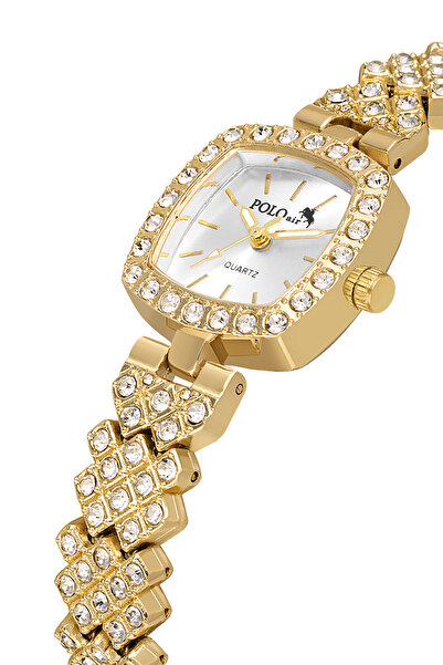 Polo Air ساعة يد نسائية فاخرة بعلبة مربعة وحجر ذهبي اللون PL-1585B1x