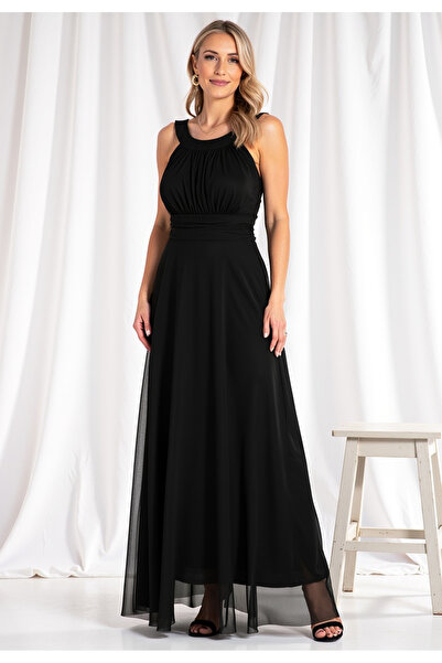 Figl Rochie elegantă de seară - Rochie cu nod la spate - Rochie maxi neagră M...