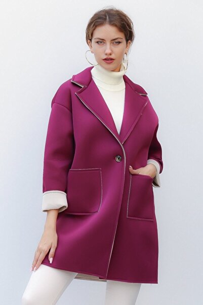 della moor Women's Purple Italian Scuba/Diver Fabric Single Button Oversize Jacket