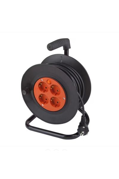Evotools Prelungitor cu Tambur 677051, 4 Prize, Cablu 3x1mm², 15m, Negru