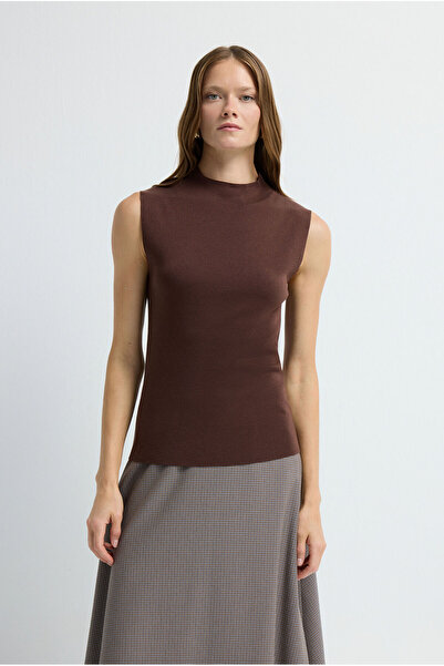 adL Dik Yaka Balıkçı Kolsuz Asetat Triko Bluz