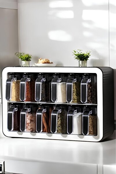 Kapris Standlı 12 Li Kendinden Yapışkanlı Kaşıklı Baharatlık Seti ST-266