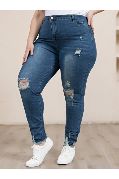 FridayIn Street style Solid color Hole Buttons Plus Size Bottoms