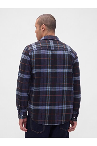 GAP Erkek Mavi Organik Pamuk Relaxed Flannel Gömlek