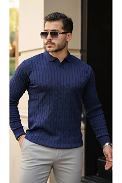 GENCULUS Men's Hair Weave Patterned Long Sleeve Knitwear