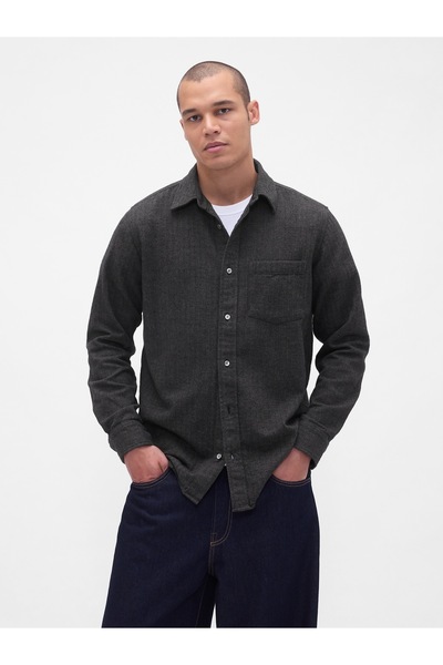 GAP Erkek Siyah Organik Pamuk Relaxed Flannel Gömlek