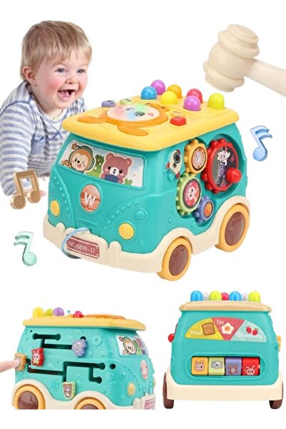 Generic Pounding Toys Pull Along Bus Gopher Toy Playing Hammering Game For Kids Early Educational Toy-Green