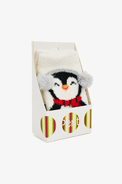 Penti Off-White Penguin Pom-Pom House Slippers
