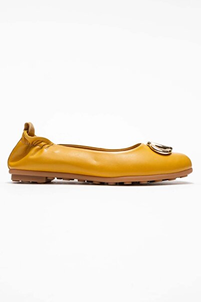 Zeynep Sıradağlı Perite Women's Leather Ballerinas Mustard