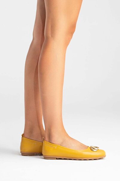 Zeynep Sıradağlı Perite Women's Leather Ballerinas Mustard