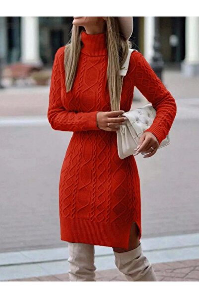 GENCULUS Women's Long Sleeve Loren Wool Motif Midi Length Knitwear Dress